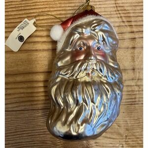 NEW Martha Stewart Santa Hat Head Glass Christmas Ornament
